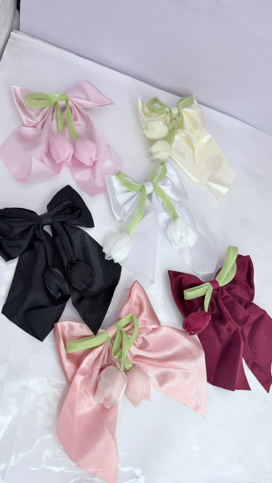 Baby Pink Satin Tulip Bow Hair Clip