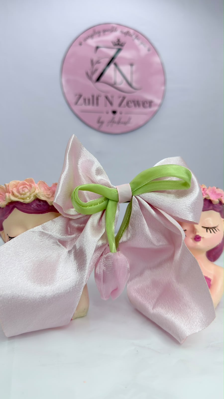 Baby Pink Satin Tulip Bow Hair Clip