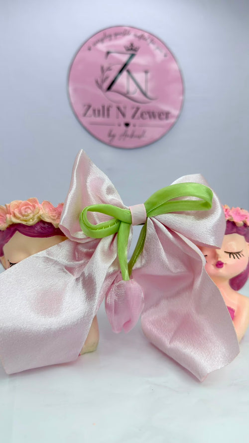 Baby Pink Satin Tulip Bow Hair Clip