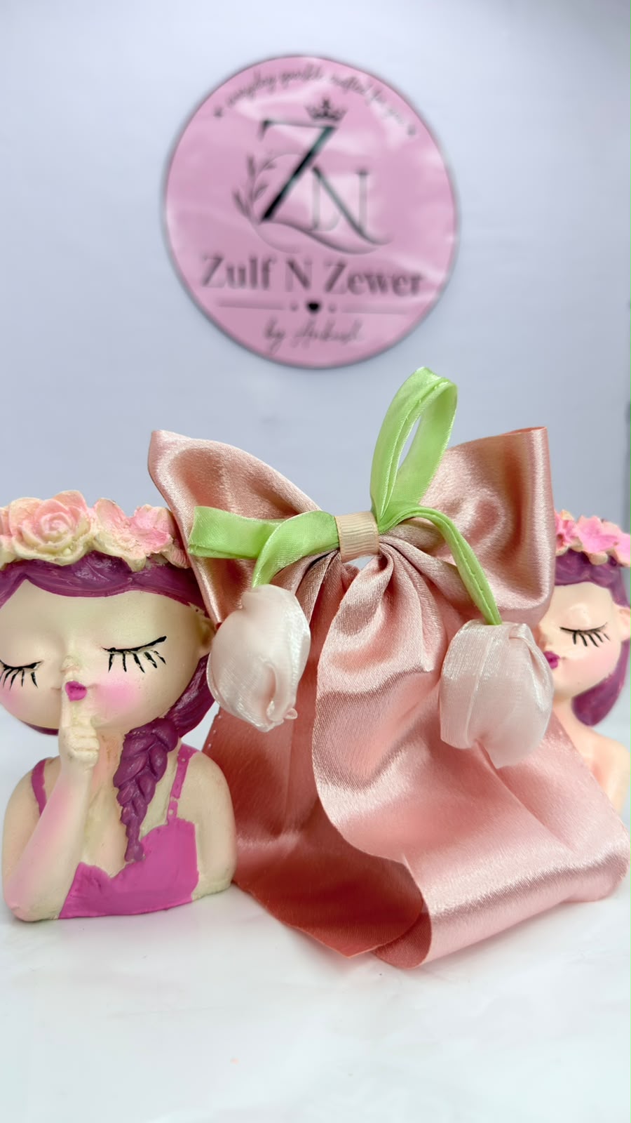 Baby Pink Satin Tulip Bow Hair Clip