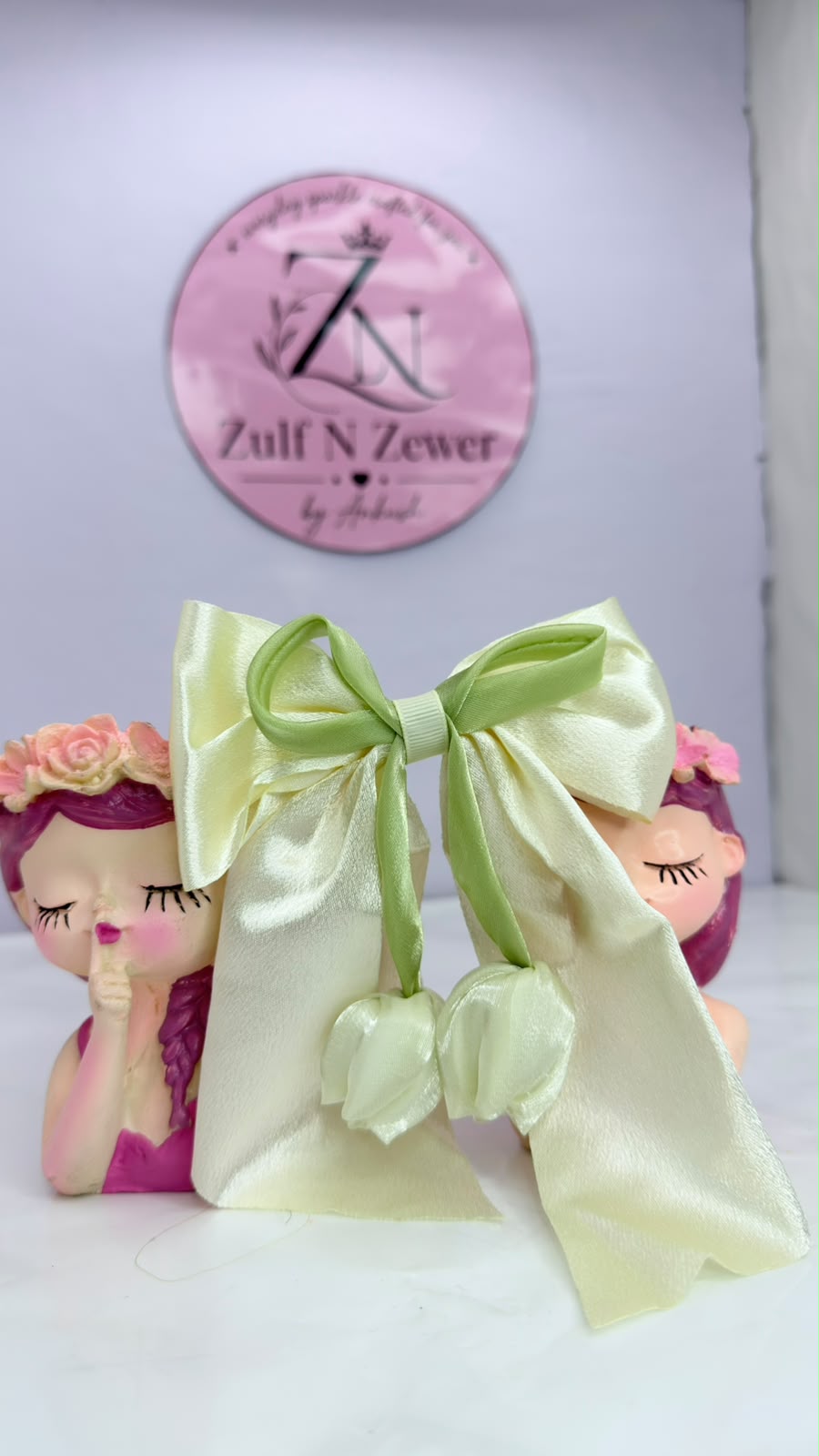 Baby Pink Satin Tulip Bow Hair Clip