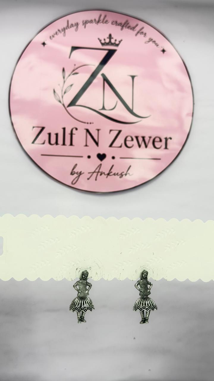 Oxidised Dancing Girl Stud Earrings – Traditional Antique Silver Earrings