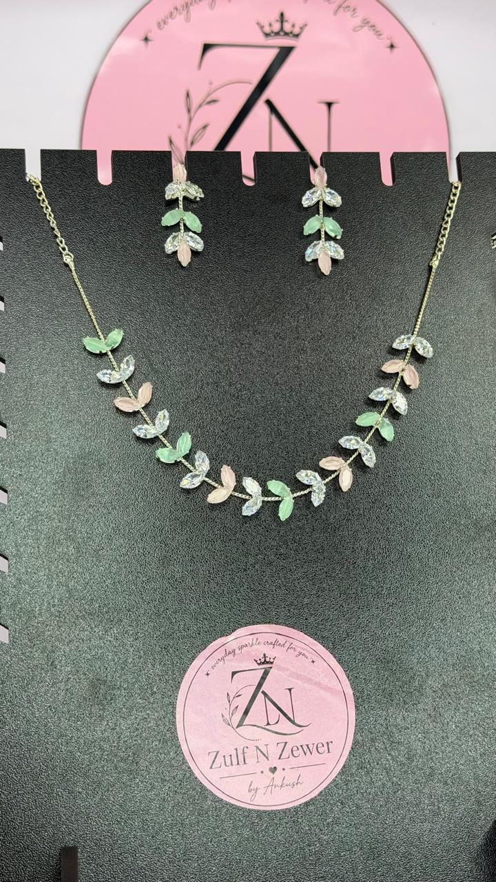 Pastel Leaf Vine Necklace & Earring Set