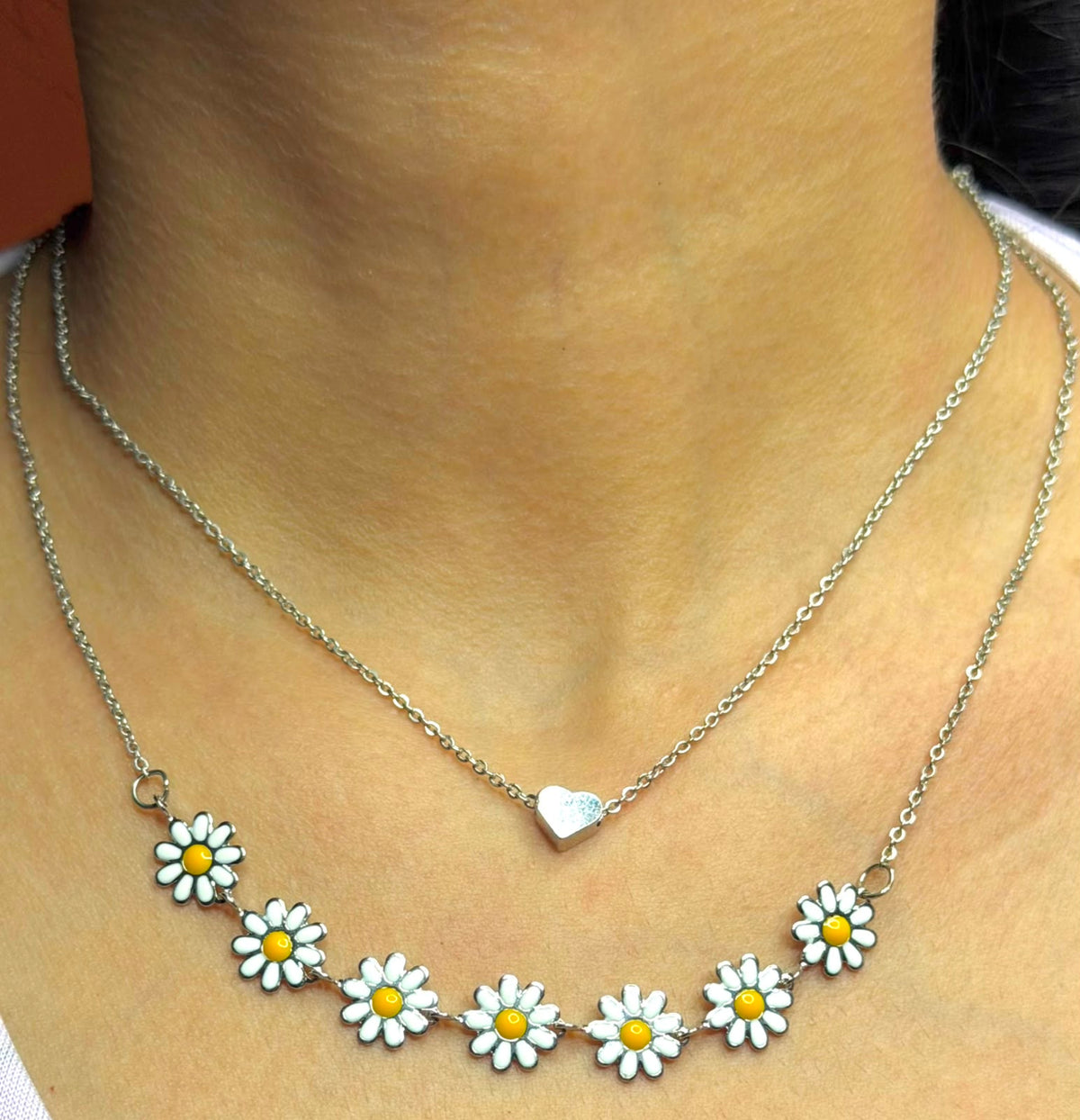 Daisy & Heart Layered Necklace