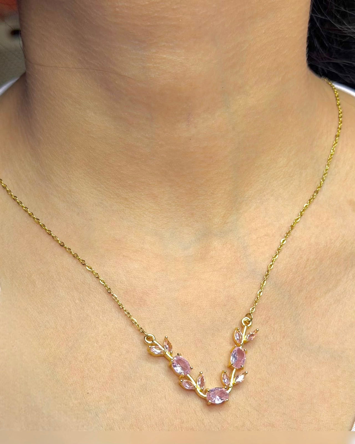 Pink Floral Crystal Necklace