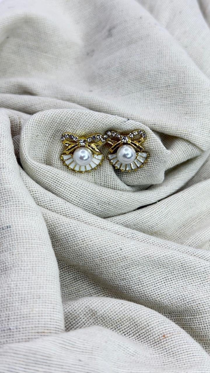 Pearl Bow Stud Earrings