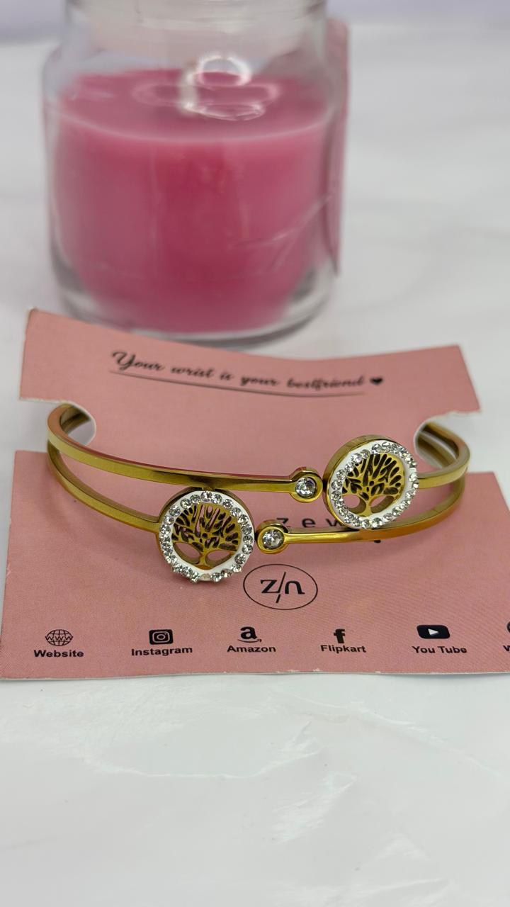 Elegant Tree of Life Crystal Bangle