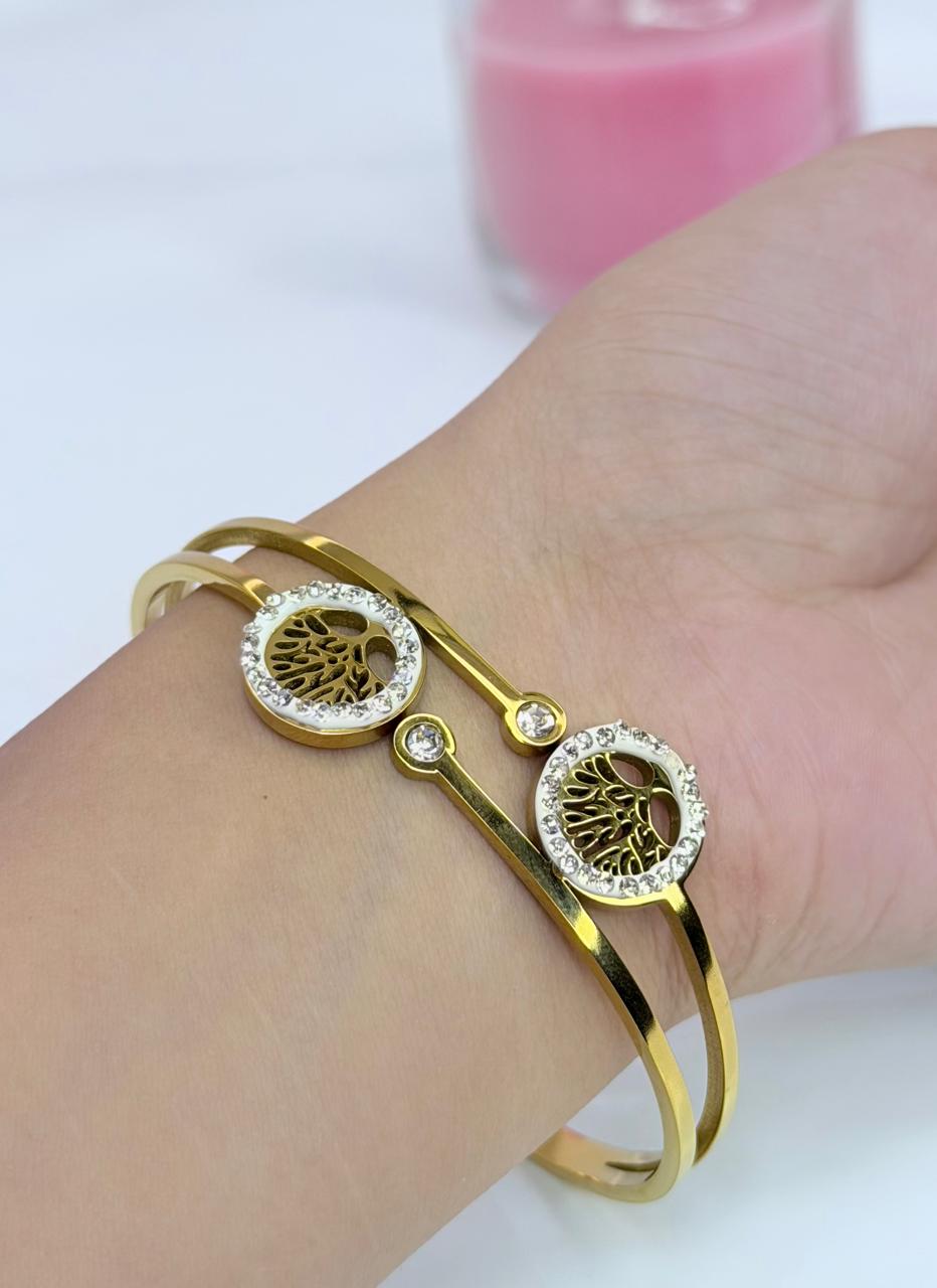 Elegant Tree of Life Crystal Bangle
