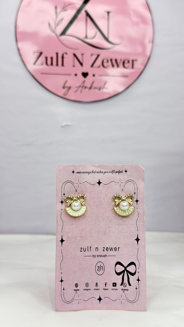 Pearl Bow Stud Earrings