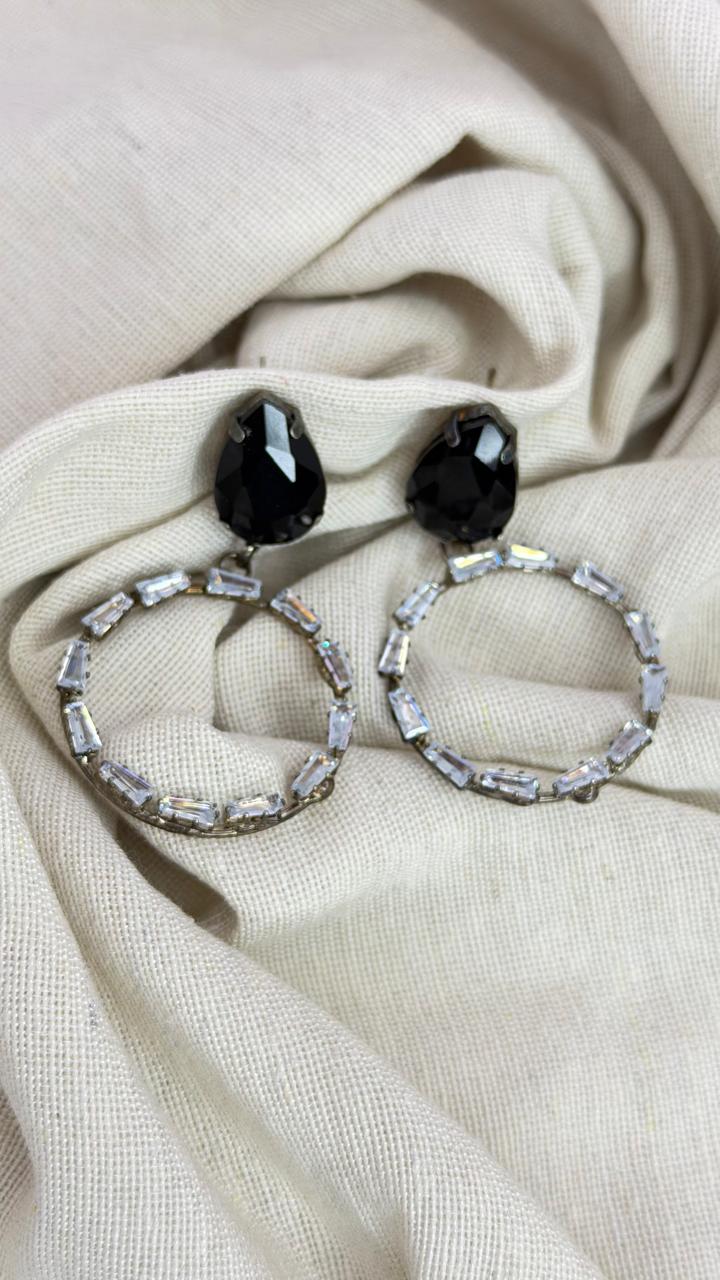 Black Crystal Hoop Drop Earrings for Women | Party Wear Statement Earrings