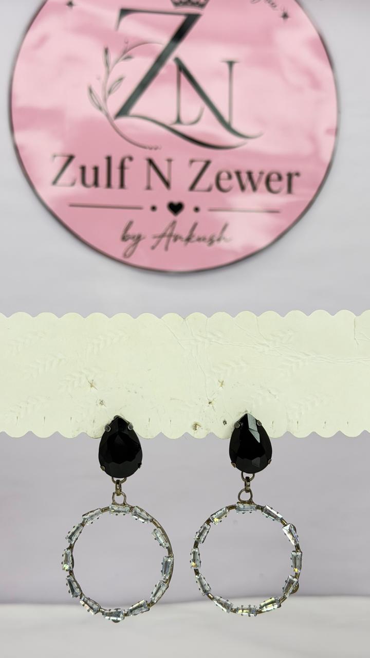 Black Crystal Hoop Drop Earrings for Women | Party Wear Statement Earrings