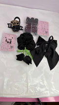 Black Hair Accessories Combo Set – Scrunchies, Hair Bows, Claw Clips & Stud Earrings