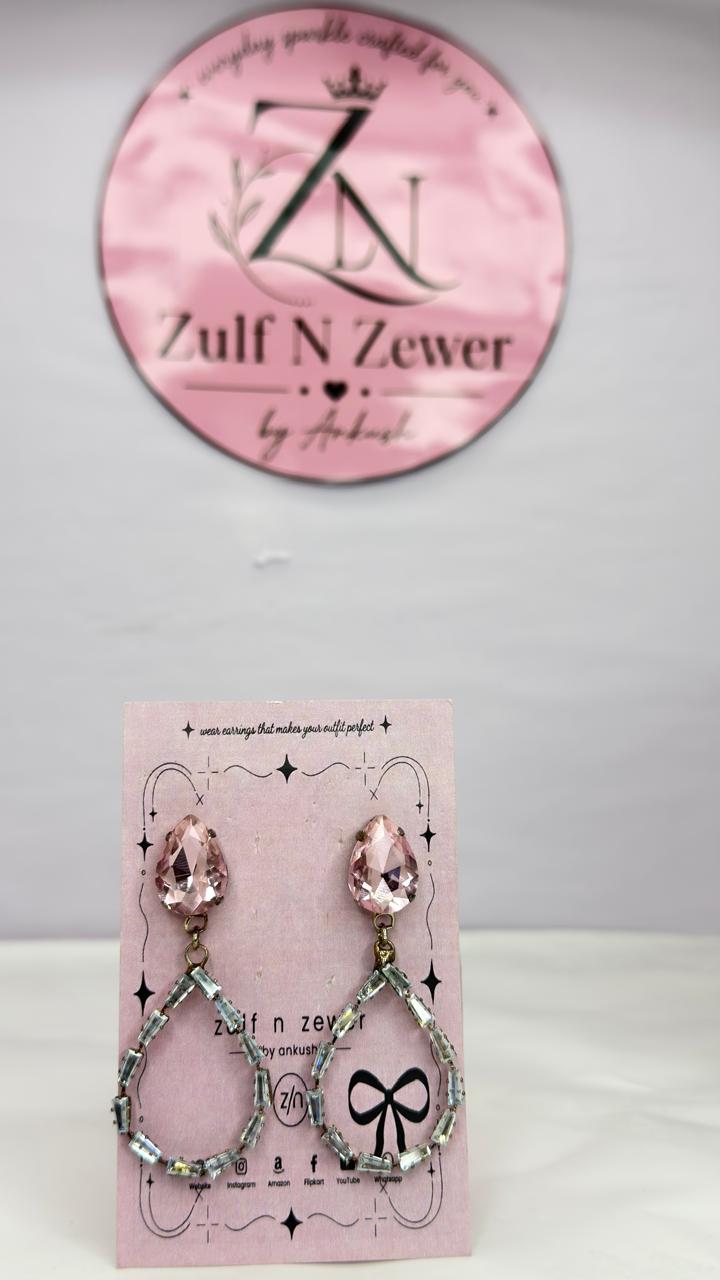 Blush Pink Crystal Teardrop Statement Earrings | Elegant Party Wear Crystal Drop Earrings for Women