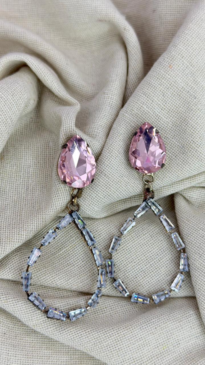 Blush Pink Crystal Teardrop Statement Earrings | Elegant Party Wear Crystal Drop Earrings for Women