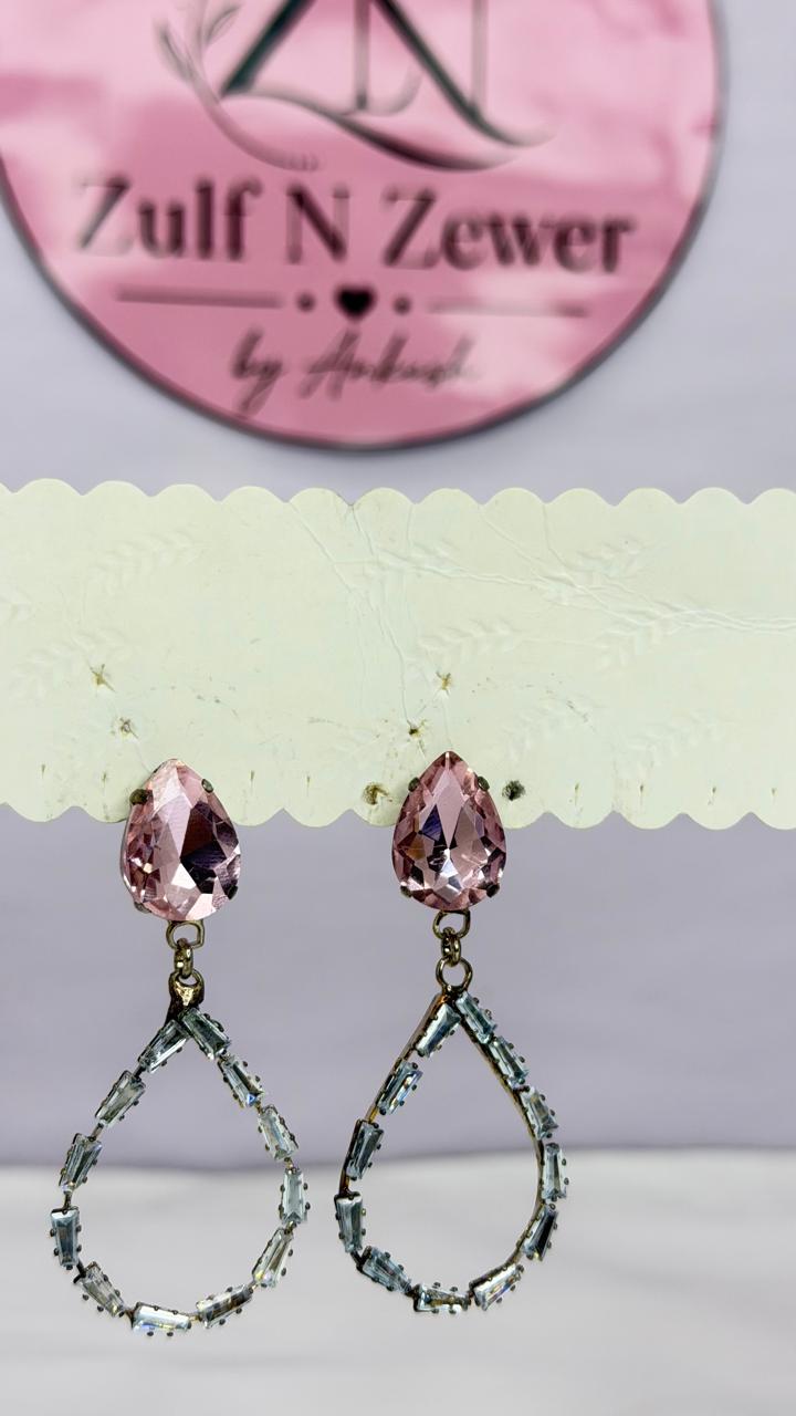 Blush Pink Crystal Teardrop Statement Earrings | Elegant Party Wear Crystal Drop Earrings for Women