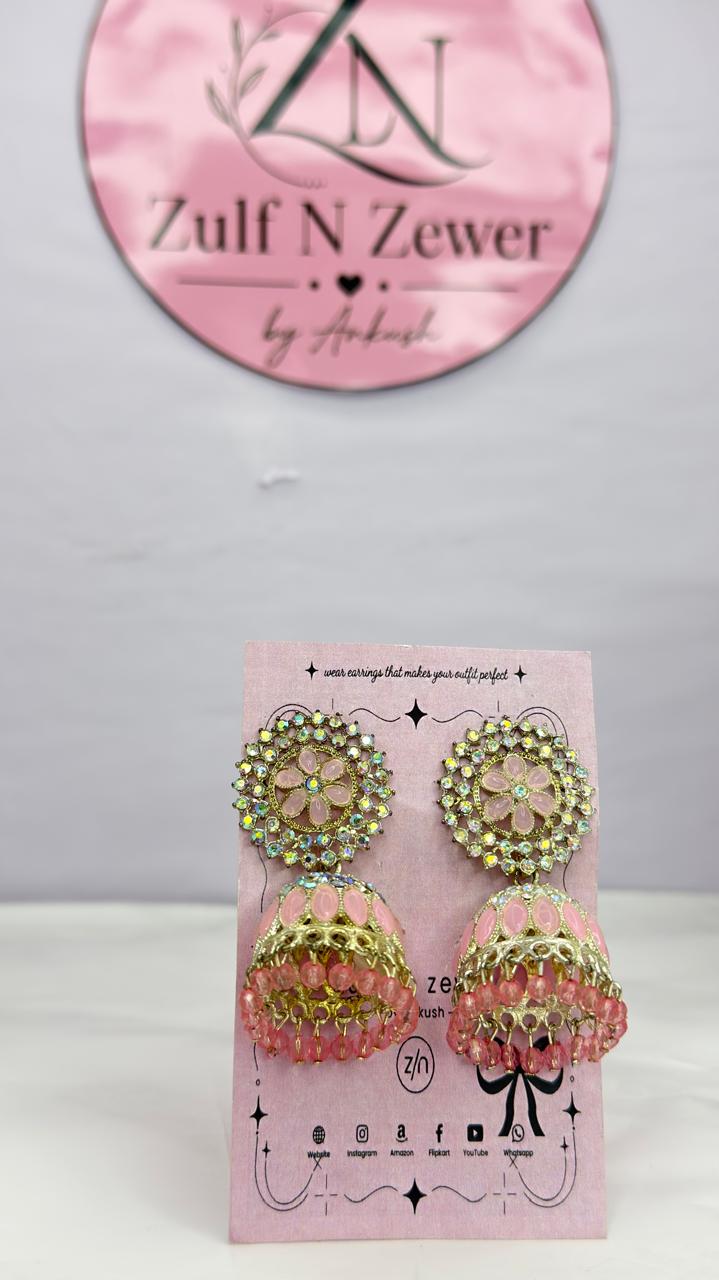 Blush Pink Floral Stone Jhumka Earrings
