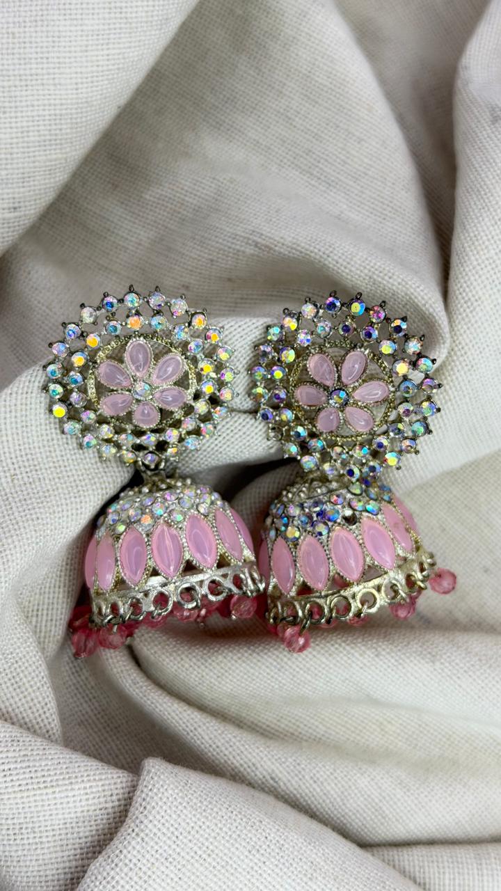 Blush Pink Floral Stone Jhumka Earrings