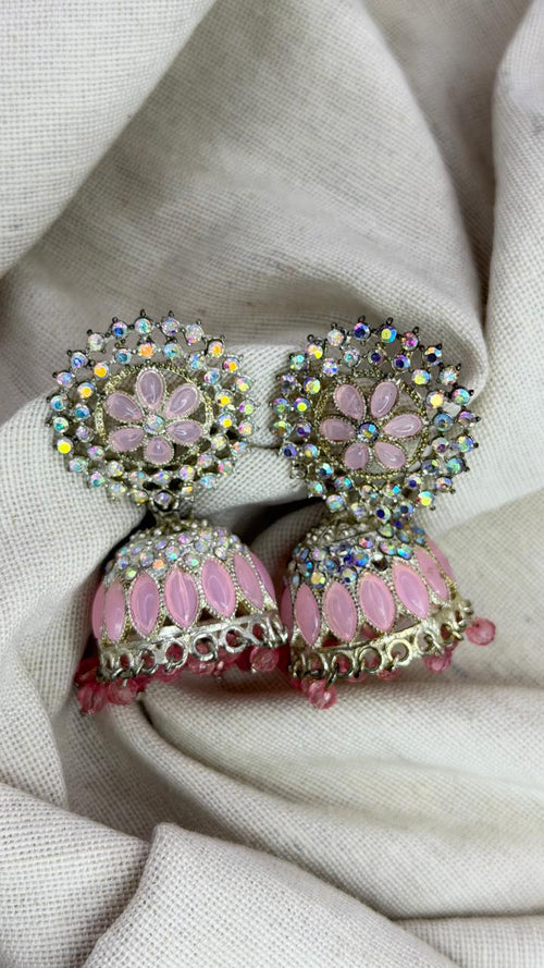 Blush Pink Floral Stone Jhumka Earrings