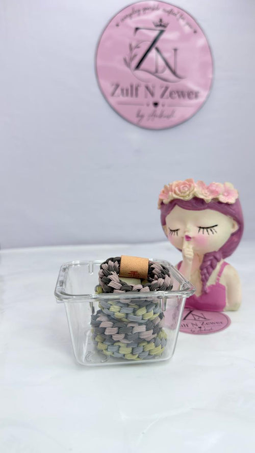 Braided Elastic Hair Ties for Women & Girls – Pastel Yellow Grey & Pink Grey Woven Hair Bands | Pack of 4