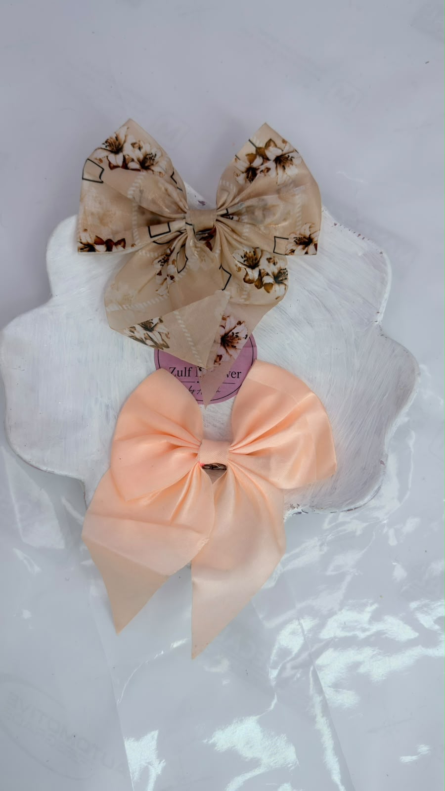 Chiffon Hair Bow Clip Combo Set | Floral & Solid Long Tail Bow Hair Accessories for Women & Girls (Pack of 2)