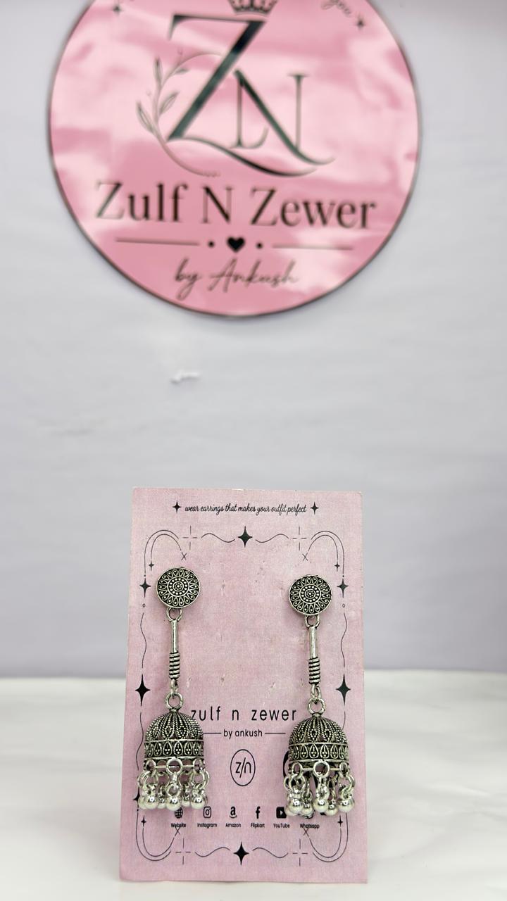 Classic Oxidised Silver Dome Jhumka Earrings | Traditional Ethnic Earrings for Women & Girls