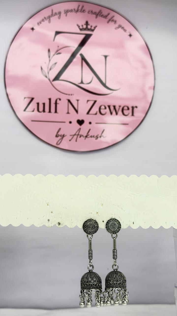Classic Oxidised Silver Dome Jhumka Earrings | Traditional Ethnic Earrings for Women & Girls