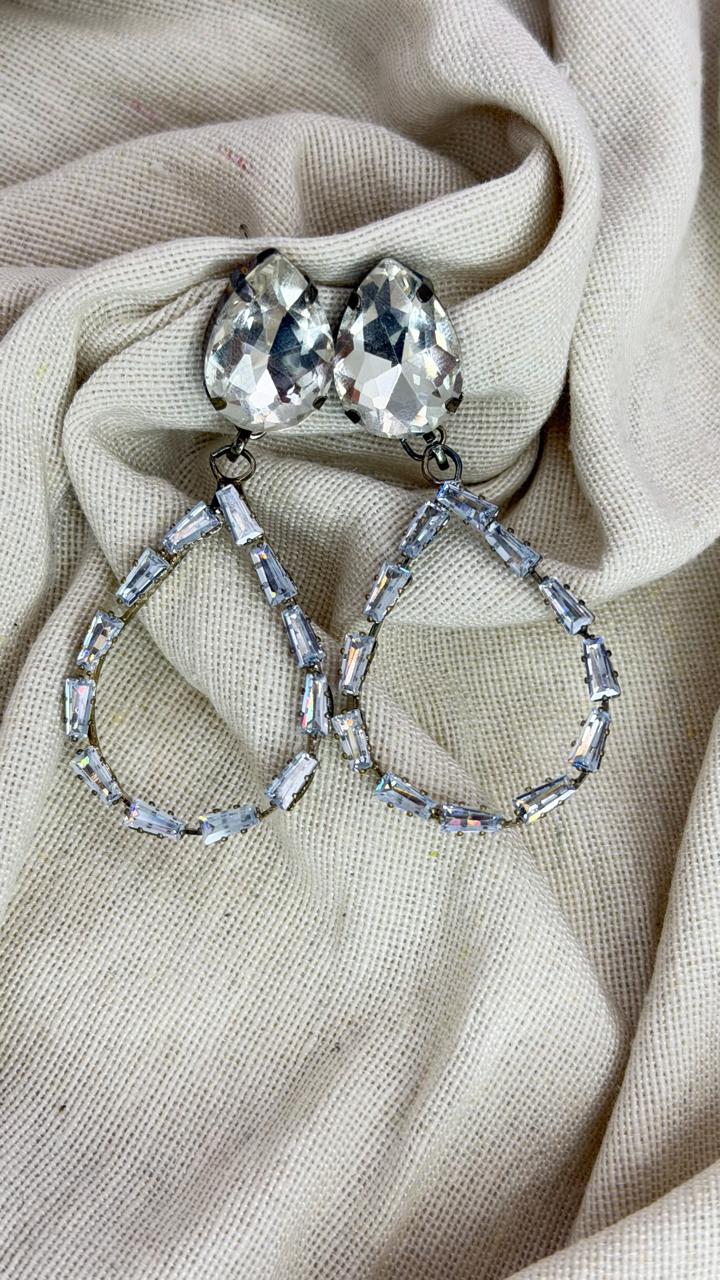 Clear Crystal Teardrop Statement Earrings | Elegant Party Wear Crystal Drop Earrings for Women