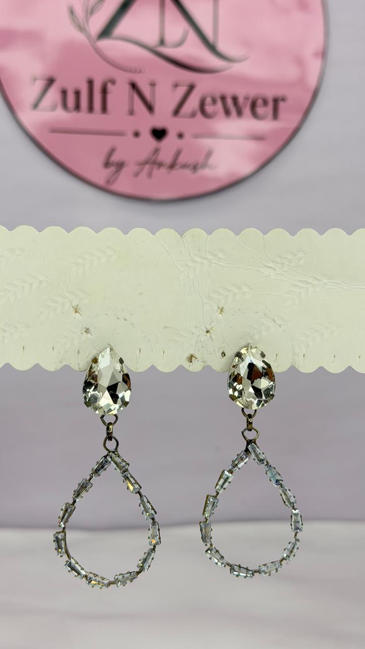 Clear Crystal Teardrop Statement Earrings | Elegant Party Wear Crystal Drop Earrings for Women