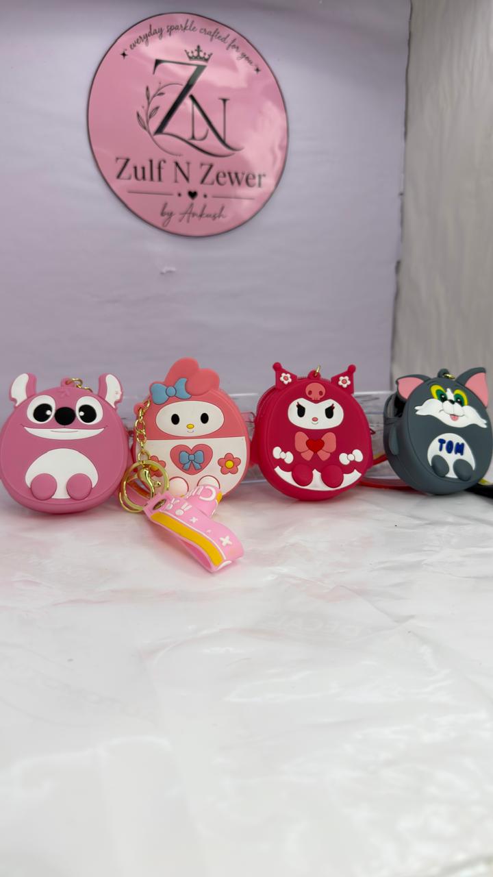 Cute Cartoon Character Silicone Coin Pouch & Keychain Collection