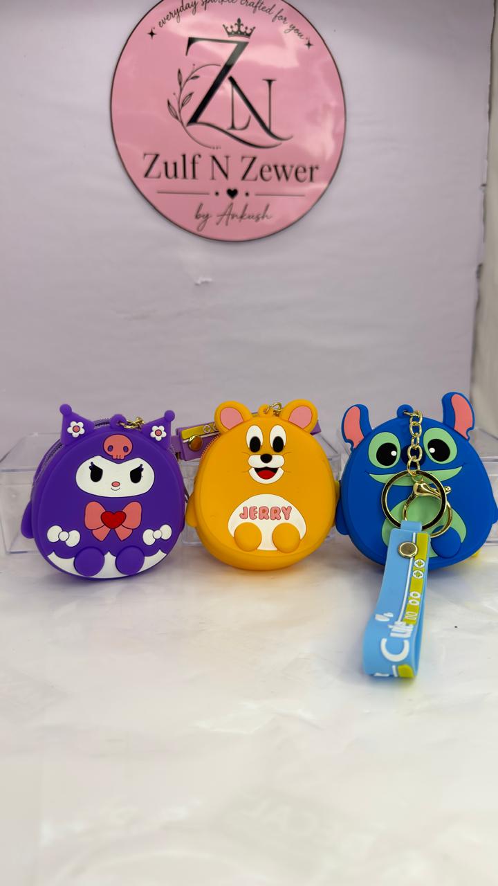 Cute Cartoon Character Silicone Coin Pouch & Keychain Collection