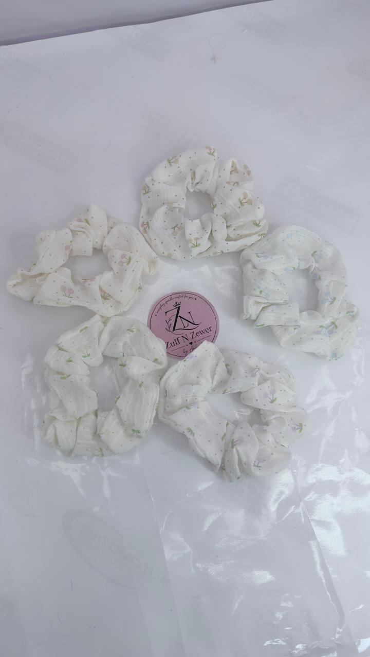 Cute Cherry Print Cotton Hair Scrunchie (Pack Of 5)