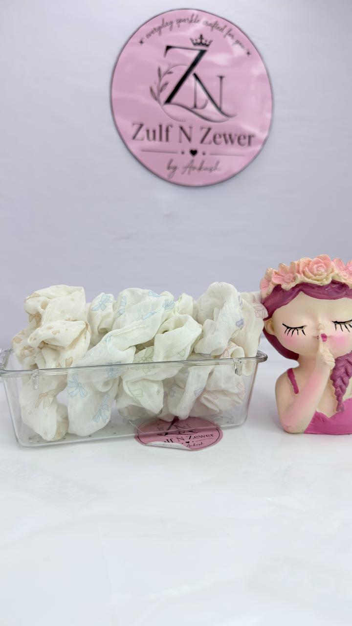 Cute Ribbon Print Cotton Hair Scrunchie (Pack Of 5)