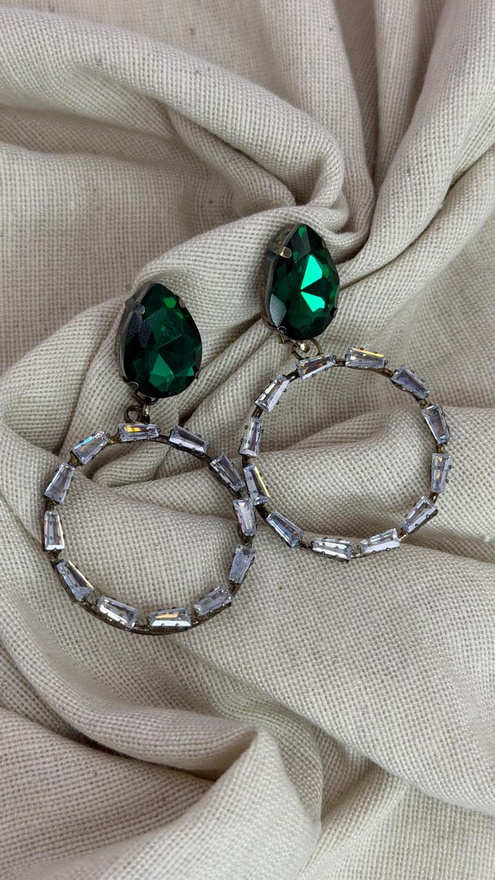 Emerald Green Crystal Statement Hoop Earrings | Elegant Party Wear Crystal Earrings for Women