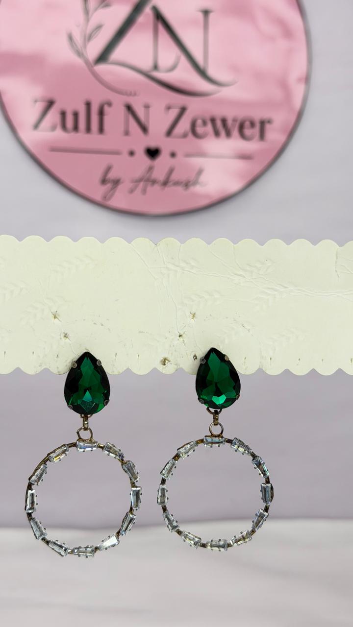 Emerald Green Crystal Statement Hoop Earrings | Elegant Party Wear Crystal Earrings for Women