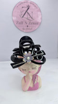 Elegant Black Bow Hair Claw Clip with Pearl Flower & Rhinestone | Hair Accessory for Women & Girls