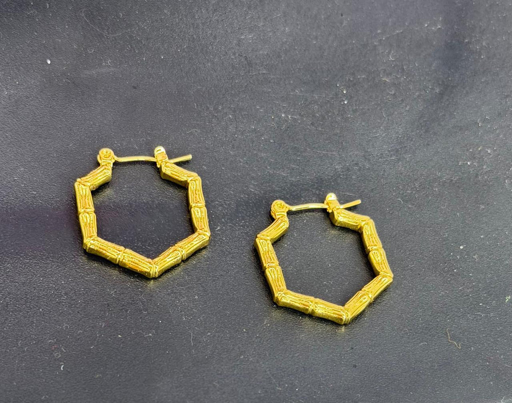 Zulf N Zewer Gold Bamboo Hoop Earrings for Women & Girls