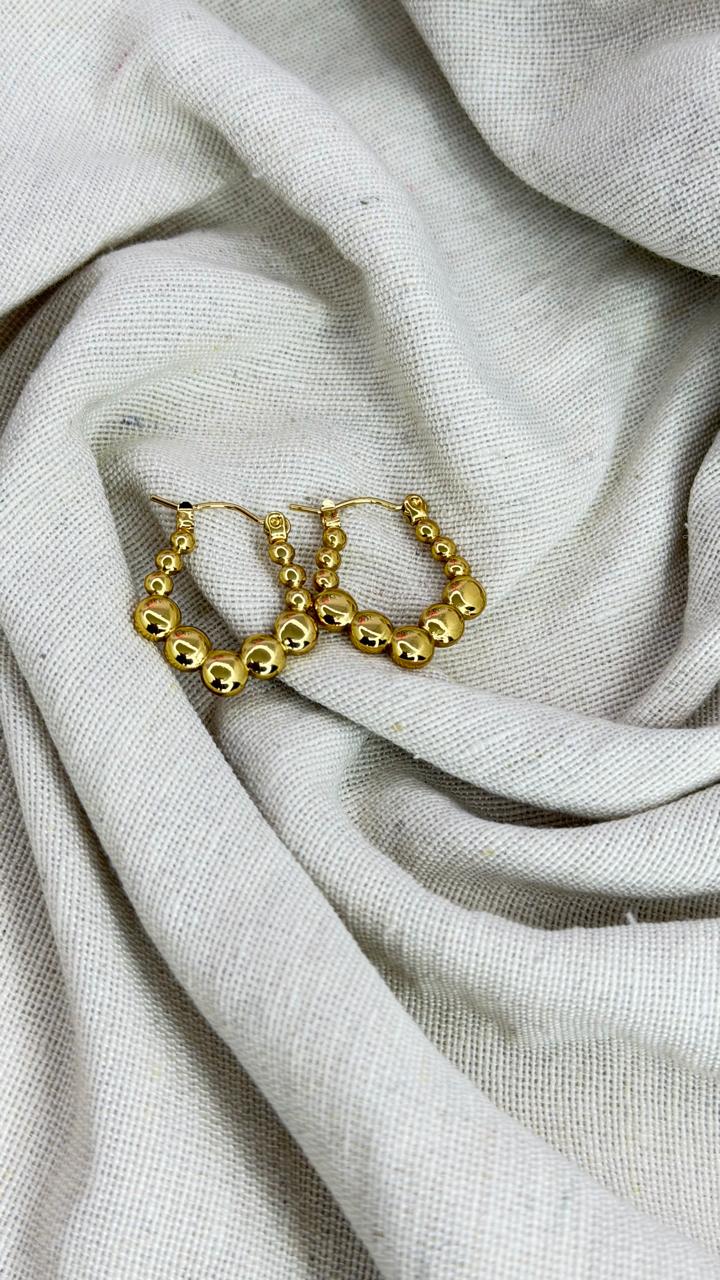 Gold Beaded Hoop Earrings | Minimalist Ball Hoop Earrings for Women & Girls