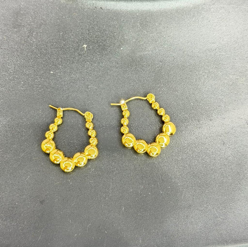 Gold Beaded Hoop Earrings | Minimalist Ball Hoop Earrings for Women & Girls