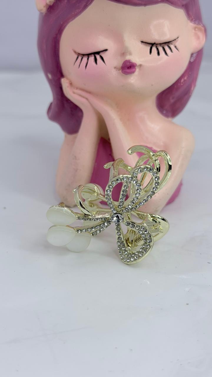 Gold Butterfly Pearl Hair Claw Clip | Elegant Rhinestone Hair Accessory for Women & Girls