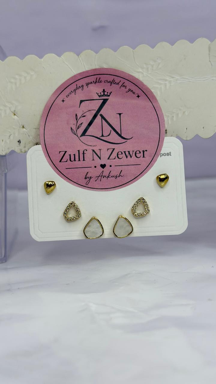 Gold-Tone Stud Earrings Collection – Heart, Star & Elegant Crystal Designs (Pack of 1)