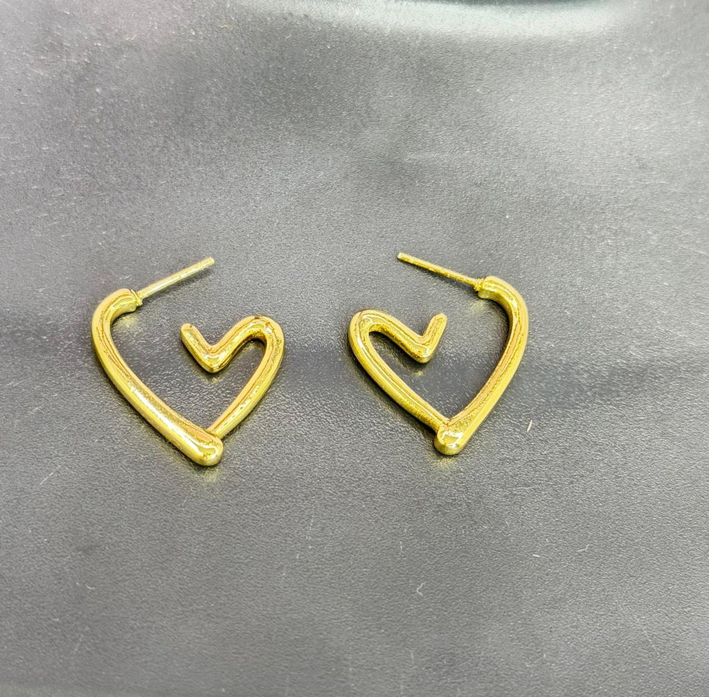 Gold Heart Hoop Earrings | Minimalist Open Heart Earrings for Women & Girls