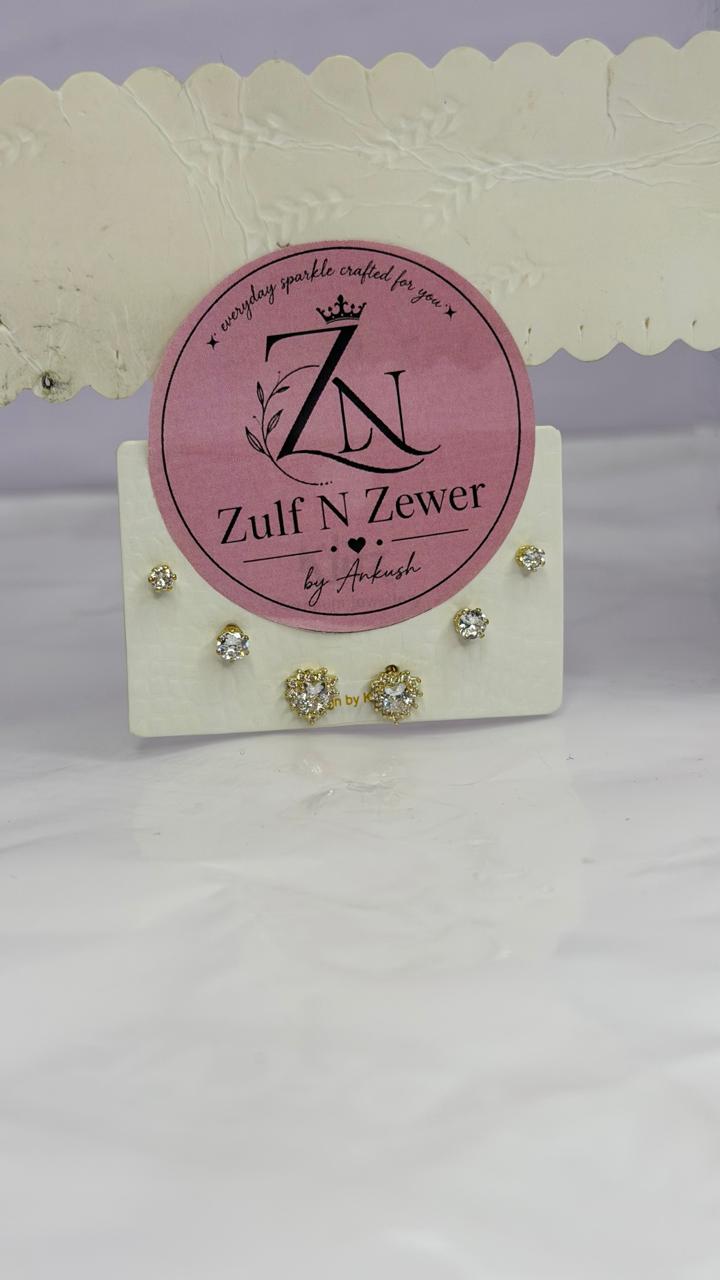 Gold-Tone Stud Earrings Collection – Heart, Star & Elegant Crystal Designs (Pack of 1)