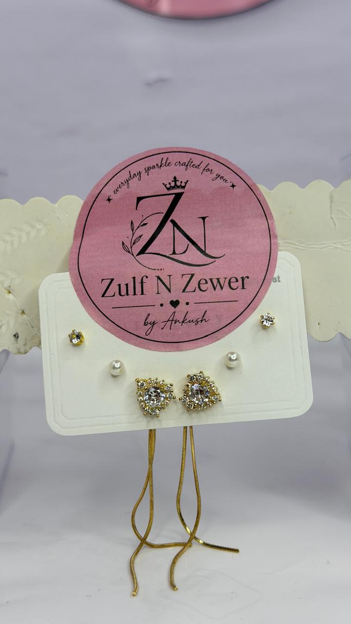 Gold-Tone Stud Earrings Collection – Heart, Star & Elegant Crystal Designs (Pack of 1)