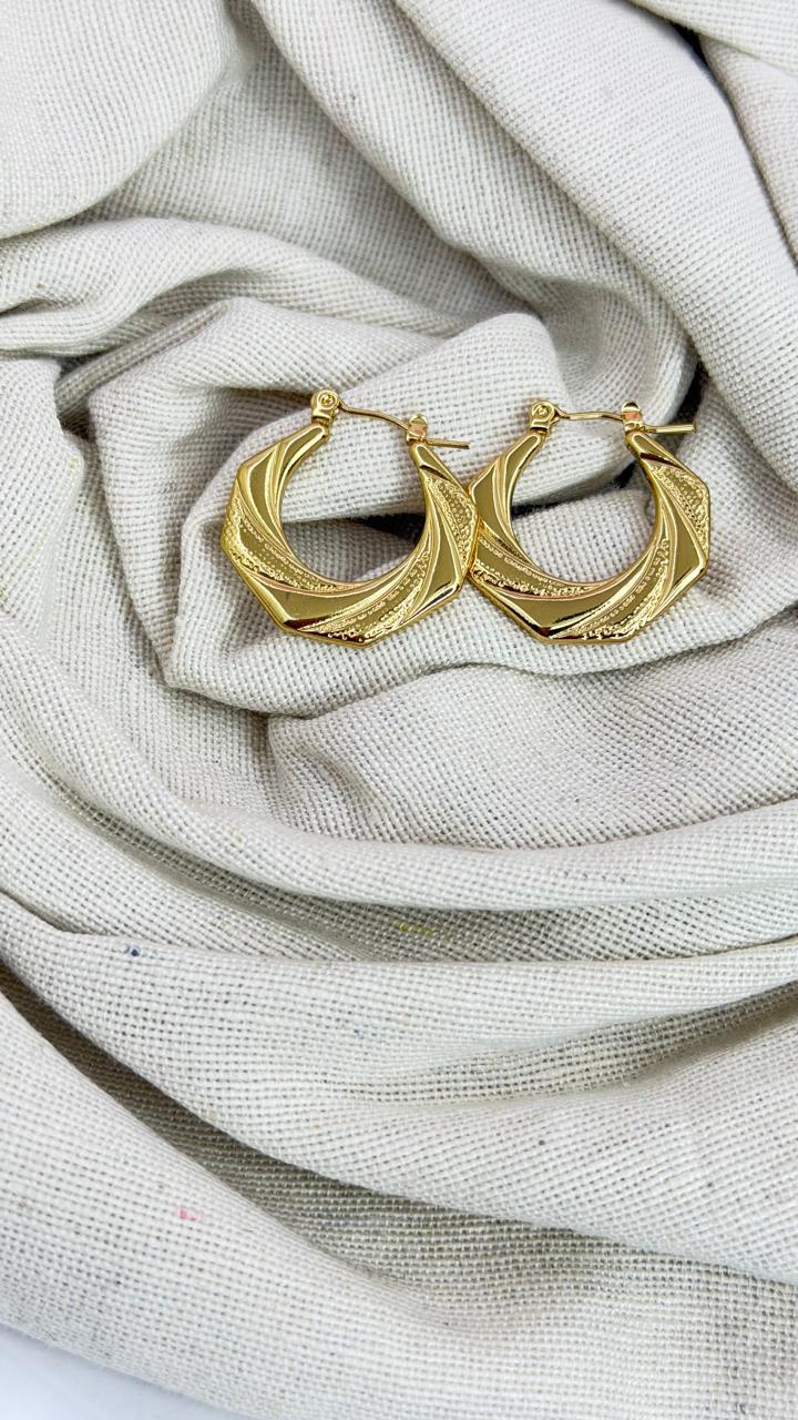 Gold Textured Geometric Hoop Earrings | Elegant Statement Hoop Earrings for Women & Girls