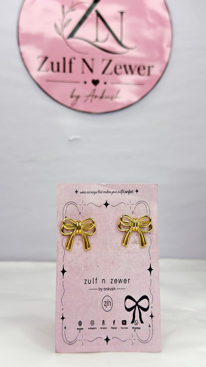 Golden Bow Stud Earrings | Cute Minimalist Bow Earrings for Women, Girls & Daily Wear