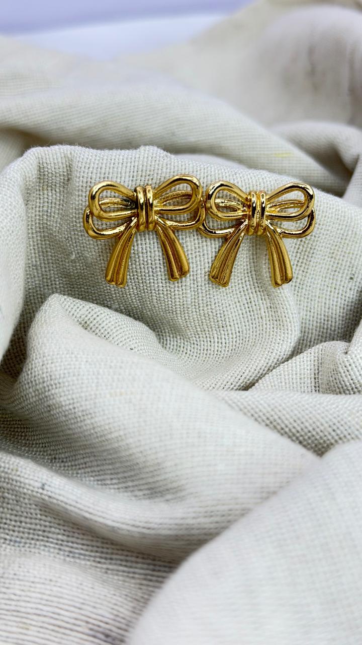 Golden Bow Stud Earrings | Cute Minimalist Bow Earrings for Women, Girls & Daily Wear