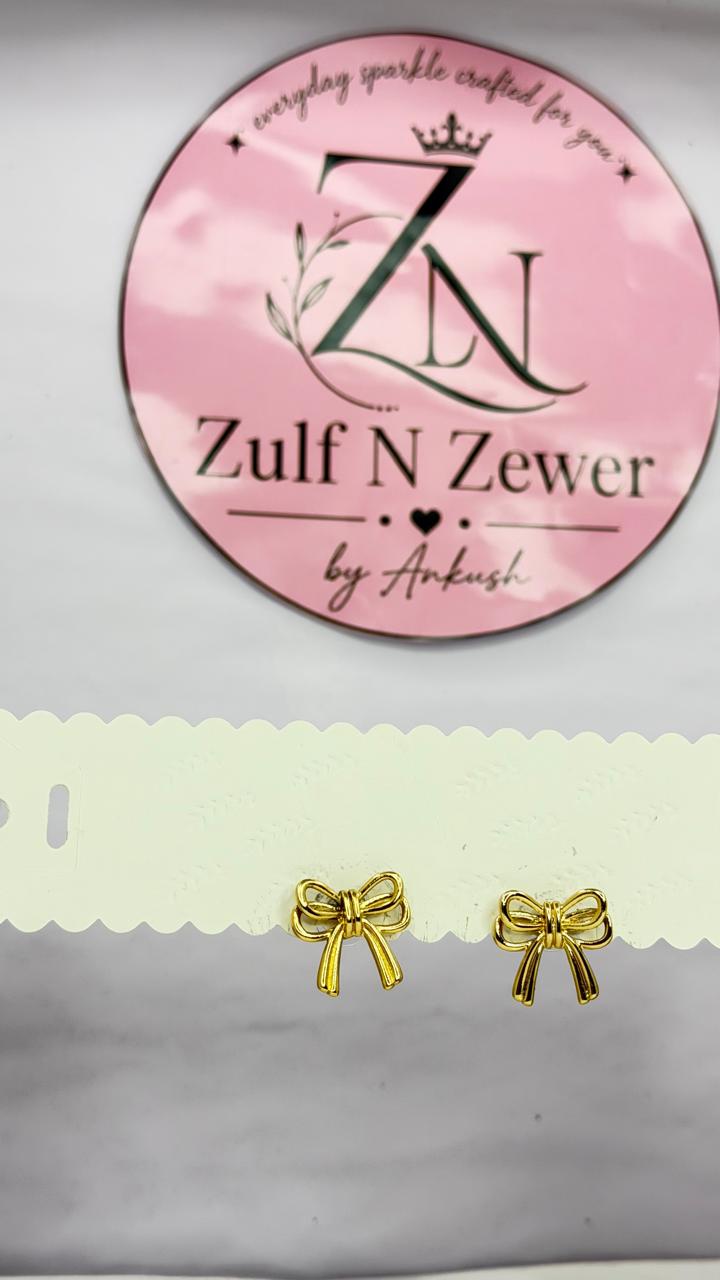 Golden Bow Stud Earrings | Cute Minimalist Bow Earrings for Women, Girls & Daily Wear