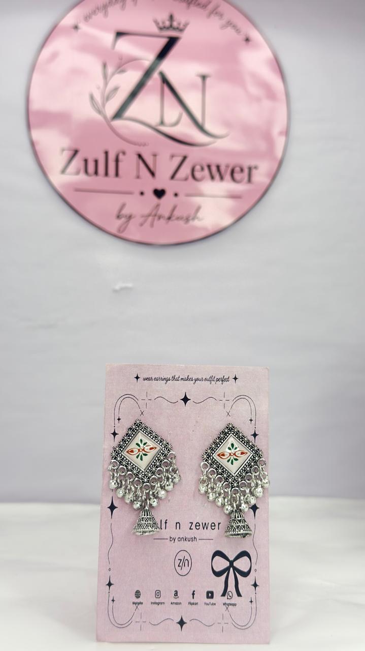 Hand-Painted Oxidised Jhumka Earrings | Traditional Ethnic Drop Earrings for Women & Girls