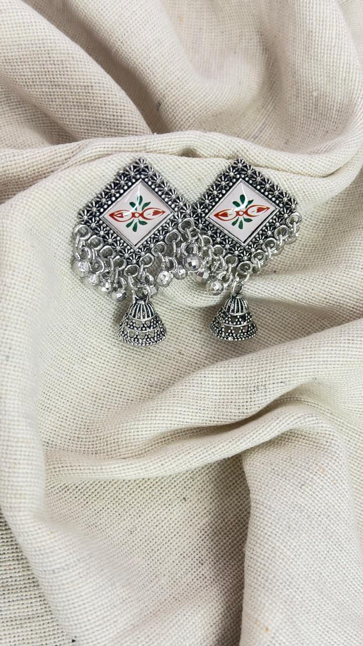 Hand-Painted Oxidised Jhumka Earrings | Traditional Ethnic Drop Earrings for Women & Girls