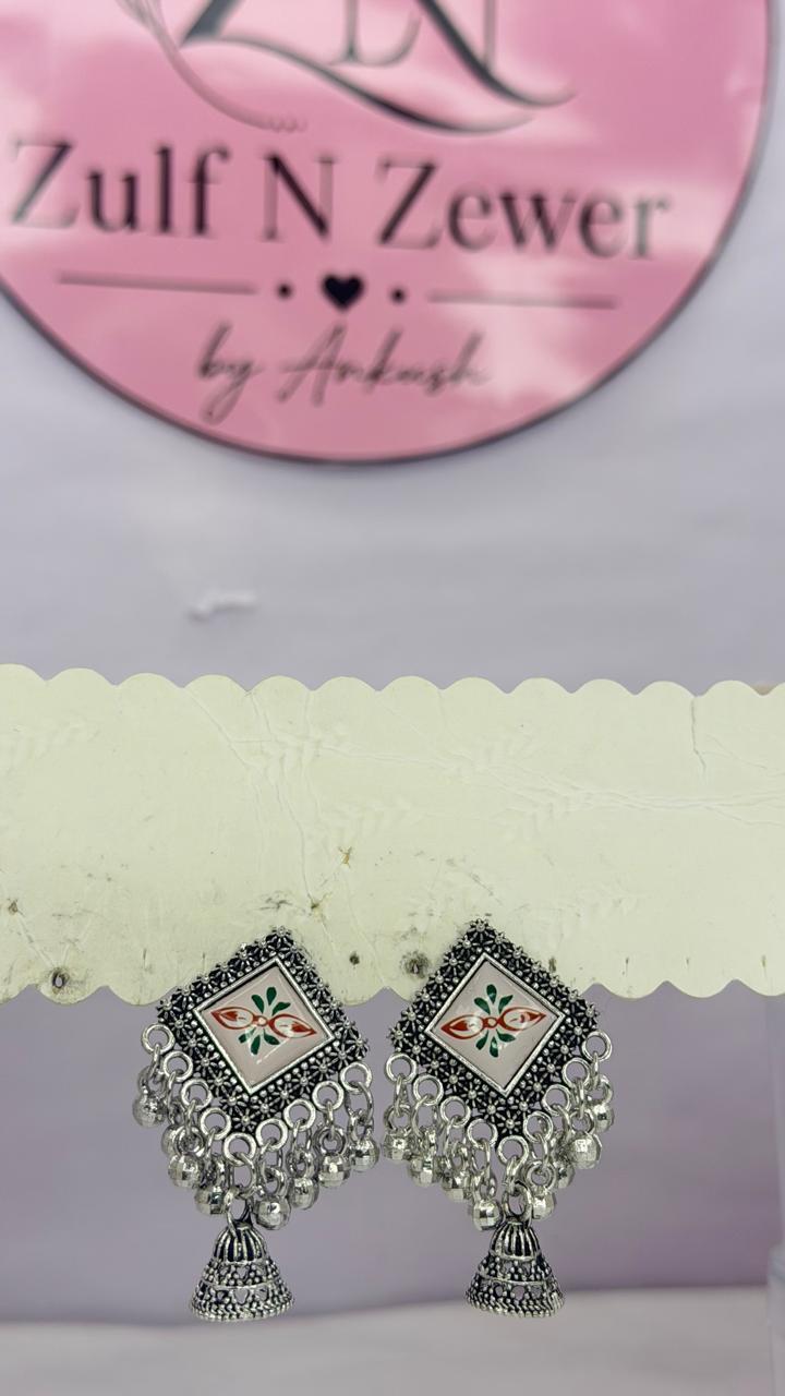 Hand-Painted Oxidised Jhumka Earrings | Traditional Ethnic Drop Earrings for Women & Girls